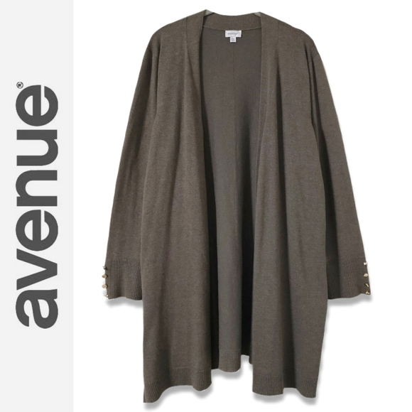 AVENUE Heather Taupe Grey Long Line Open Front Cardigan, Size 18/20, 2X - Picture 1 of 12